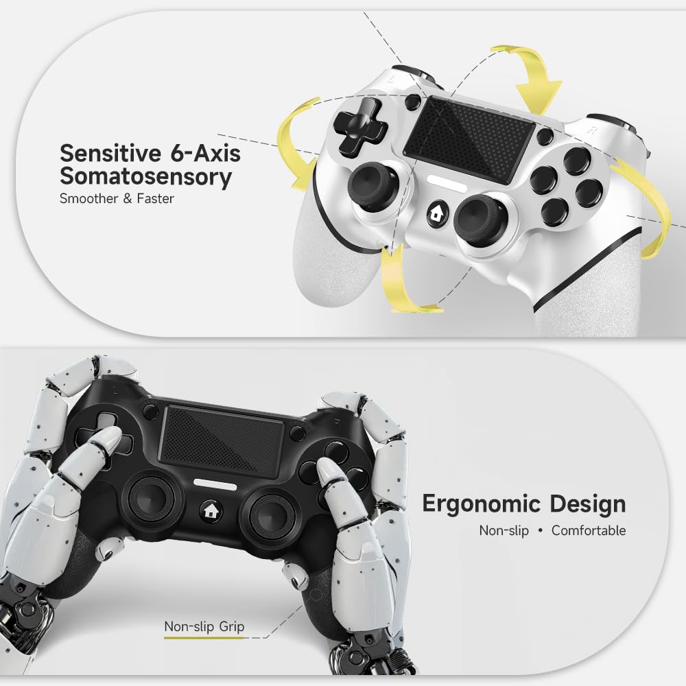 AceGamer 2 Pack for PS4 Controller. Wireless Controller for PS4/Pro/Slim/PC. with Non-Slip Grip of Both Sides and USB-C Cable! (Black and White)