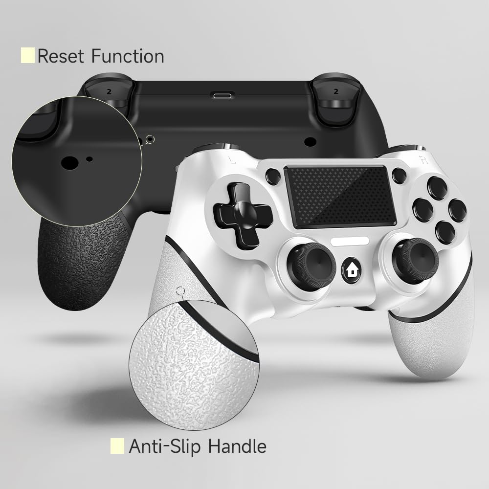 AceGamer 2 Pack for PS4 Controller. Wireless Controller for PS4/Pro/Slim/PC. with Non-Slip Grip of Both Sides and USB-C Cable! (Black and White)