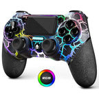 AceGamer Wireless Controller for PS4/Slim/Pro & PC. Black Crack RGB Light Gamepad with Turbo. 3.5mm Audio Jack & 1000mAh Battery