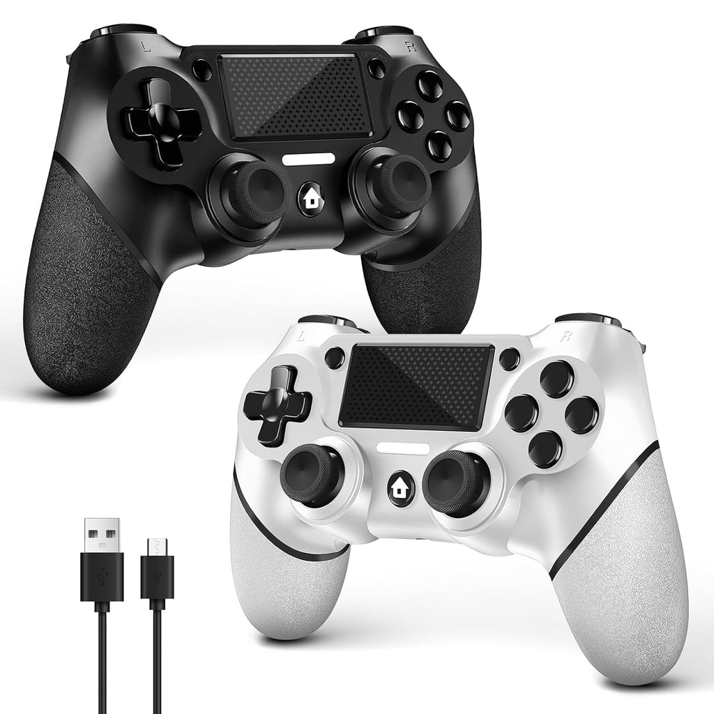 AceGamer 2 Pack for PS4 Controller. Wireless Controller for PS4/Pro/Slim/PC. with Non-Slip Grip of Both Sides and USB-C Cable! (Black and White)