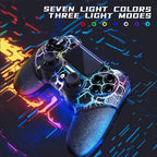 AceGamer Wireless Controller for PS4/Slim/Pro & PC. Black Crack RGB Light Gamepad with Turbo. 3.5mm Audio Jack & 1000mAh Battery