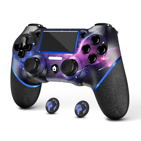 AceGamer Wireless Controller for PS4/Slim/Pro & PC. Black Crack RGB Light Gamepad with Turbo. 3.5mm Audio Jack & 1000mAh Battery