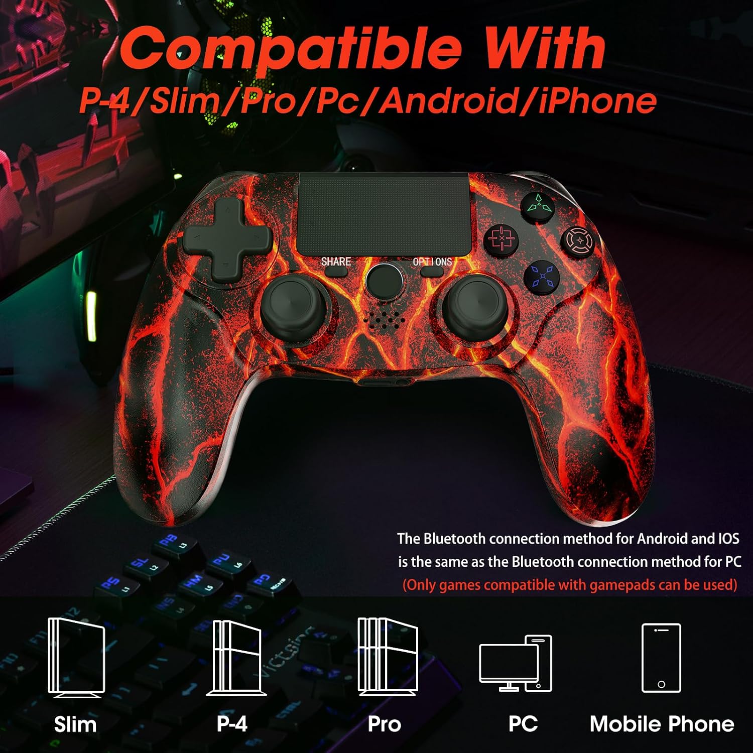 citnh Wireless Controller for PS4.compatible with ps4/slim/pro and windows pc 6-Axis Gyro/Multi Touch Pad/3.5mm Audio Jack/800mAh Battery and Speaker (Magma Red)