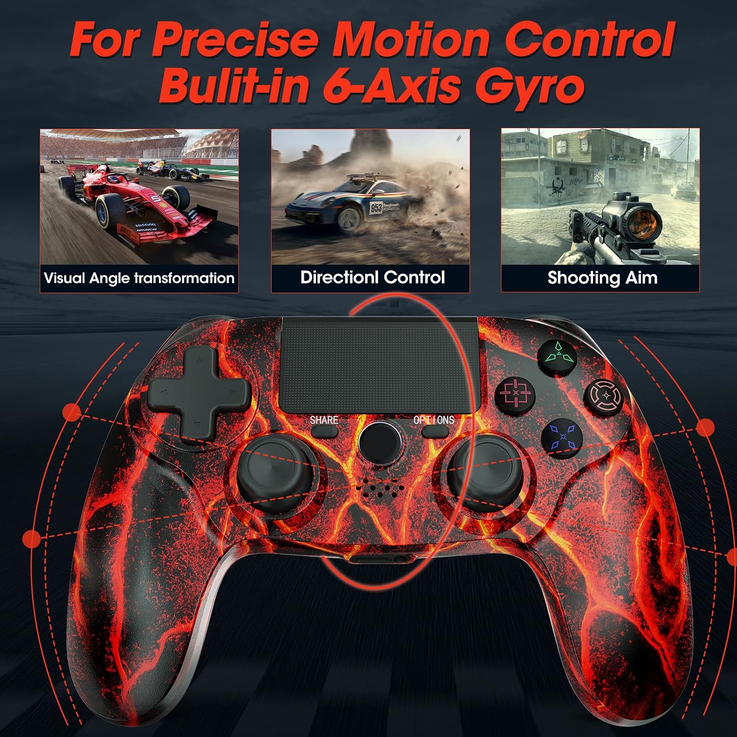 citnh Wireless Controller for PS4.compatible with ps4/slim/pro and windows pc 6-Axis Gyro/Multi Touch Pad/3.5mm Audio Jack/800mAh Battery and Speaker (Magma Red)